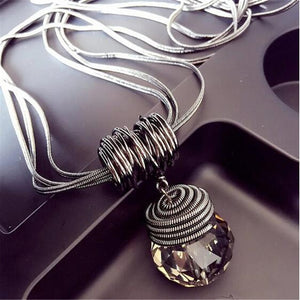Long Crystal Necklace Women Necklace Black Chain Drops