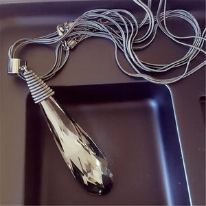 Long Crystal Necklace Women Necklace Black Chain Drops