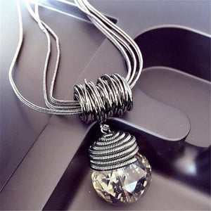 Long Crystal Necklace Women Necklace Black Chain Drops