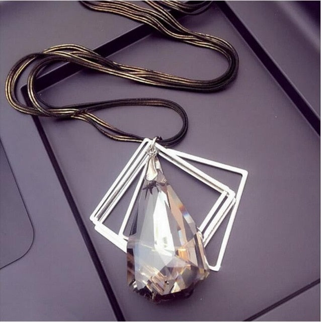Long Crystal Necklace Women Necklace Black Chain Drops