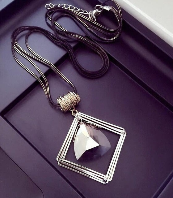 Long Crystal Necklace Women Necklace Black Chain Drops