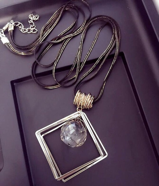 Long Crystal Necklace Women Necklace Black Chain Drops