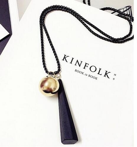 Long Crystal Necklace Women Necklace Black Chain Drops