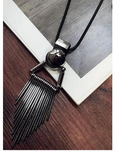 Long Crystal Necklace Women Necklace Black Chain Drops