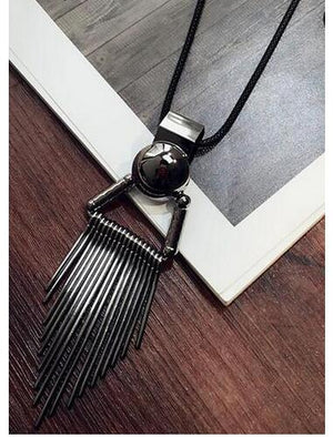 Long Crystal Necklace Women Necklace Black Chain Drops