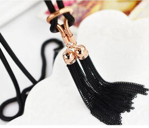 Long Crystal Necklace Women Necklace Black Chain Drops