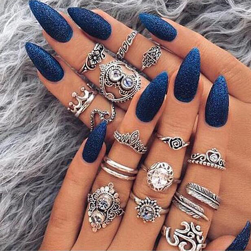 Silver 4 Styles Bohemia Rings Set