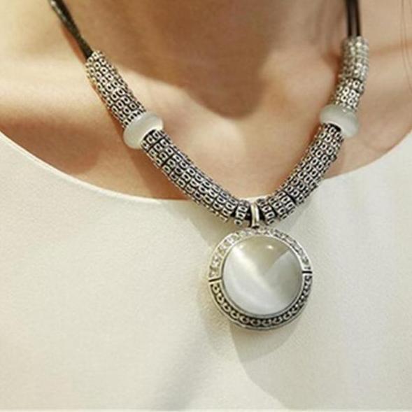 Boho Vintage Opal Collar Leather Necklace