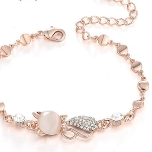 Opal Cat Charm Bracelet