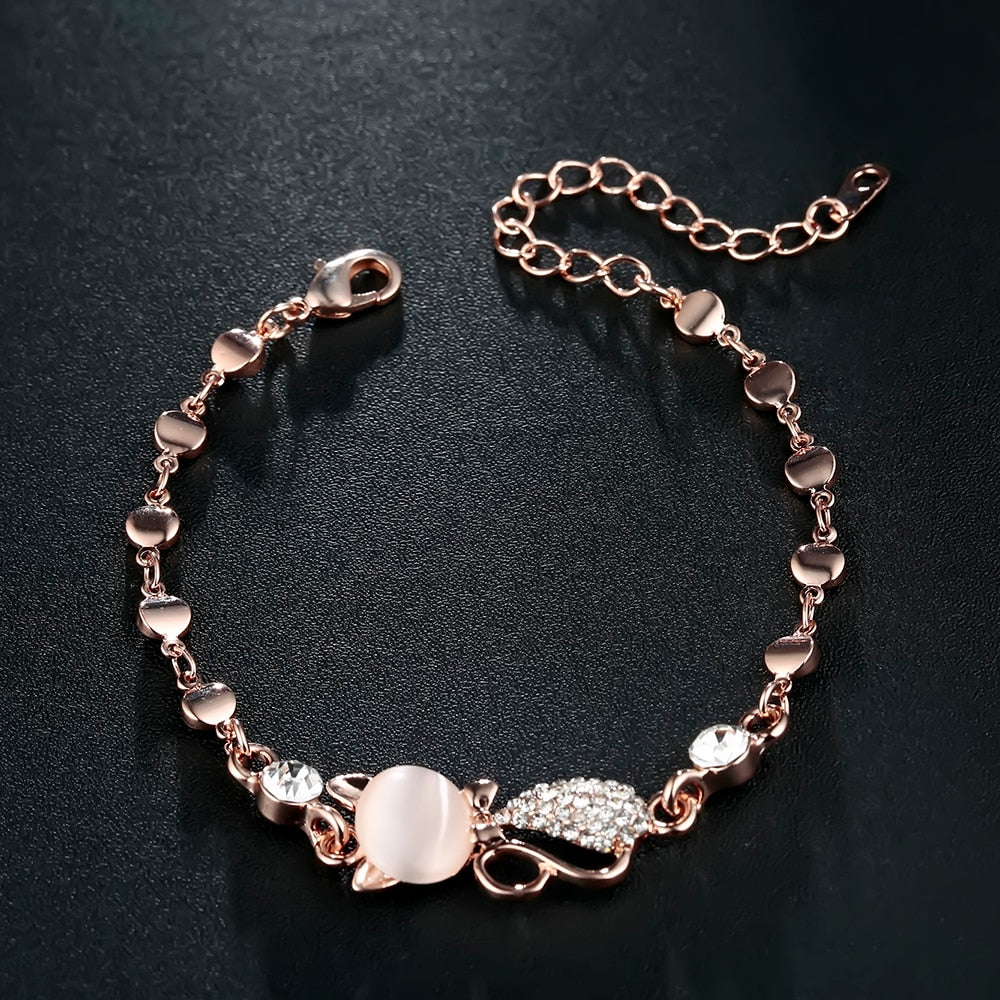 Opal Cat Charm Bracelet